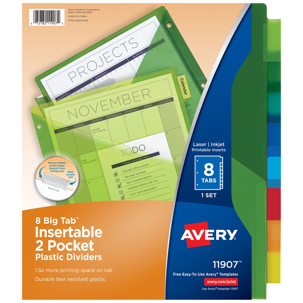 Avery Big Tab Dividers for 3 Ring Binders, 8-Tab Set, Two-Pocket Plastic Binder Dividers, Insertable Big Tabs, Multicolor, Works With Sheet Protectors, 1 Set (11907) - 24 Pack